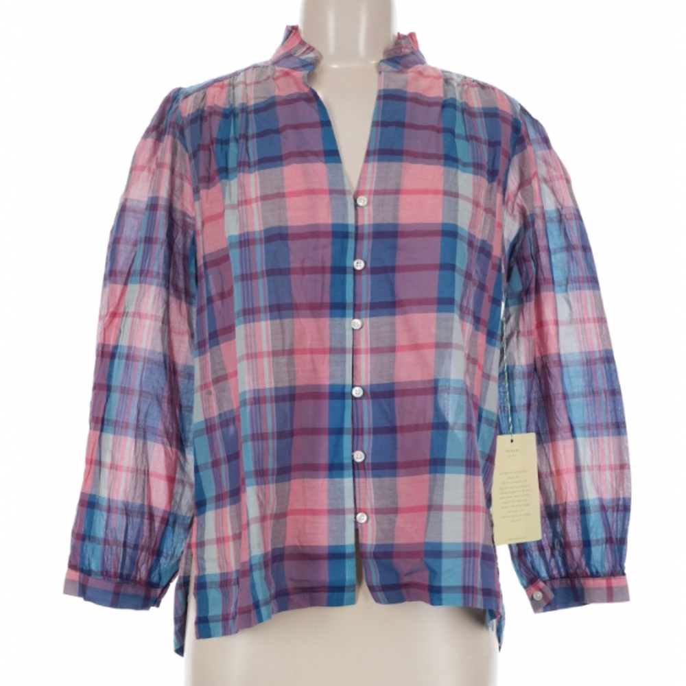 NWT Trovata Birds of Paradis button down pink and blue plaid shirt
